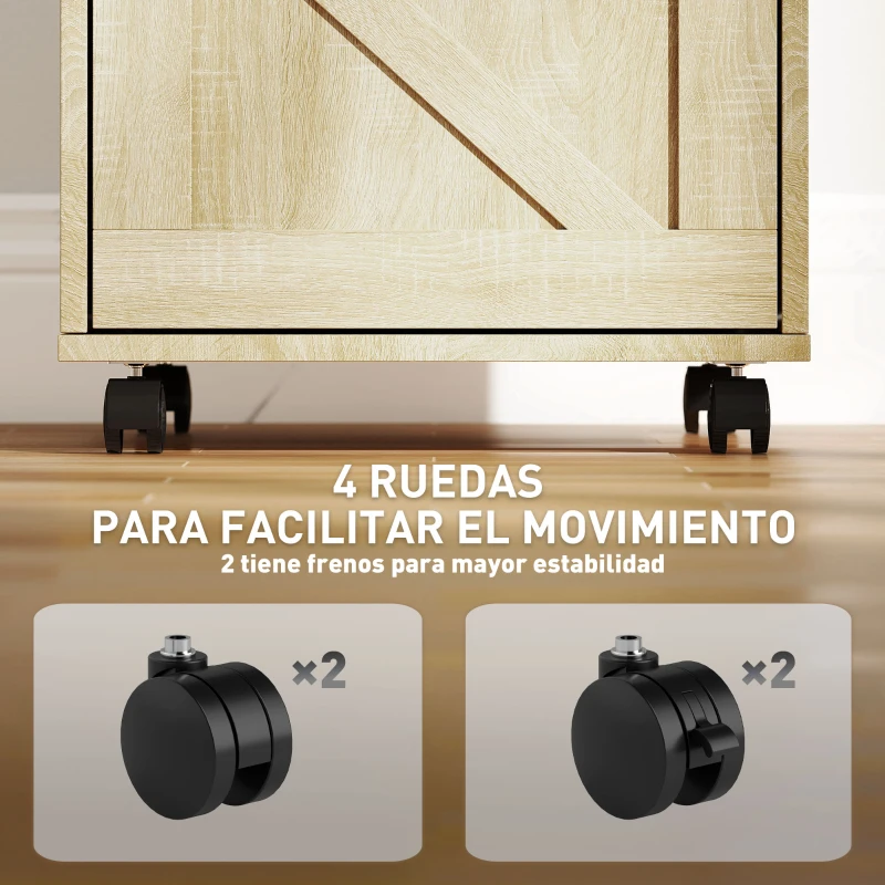 Vinsetto Cajonera de Oficina con 2 Cajones Cajonera con Ruedas con Cerradura Carpetas Colgantes para Tamaño A4 41x42x56cm Natural