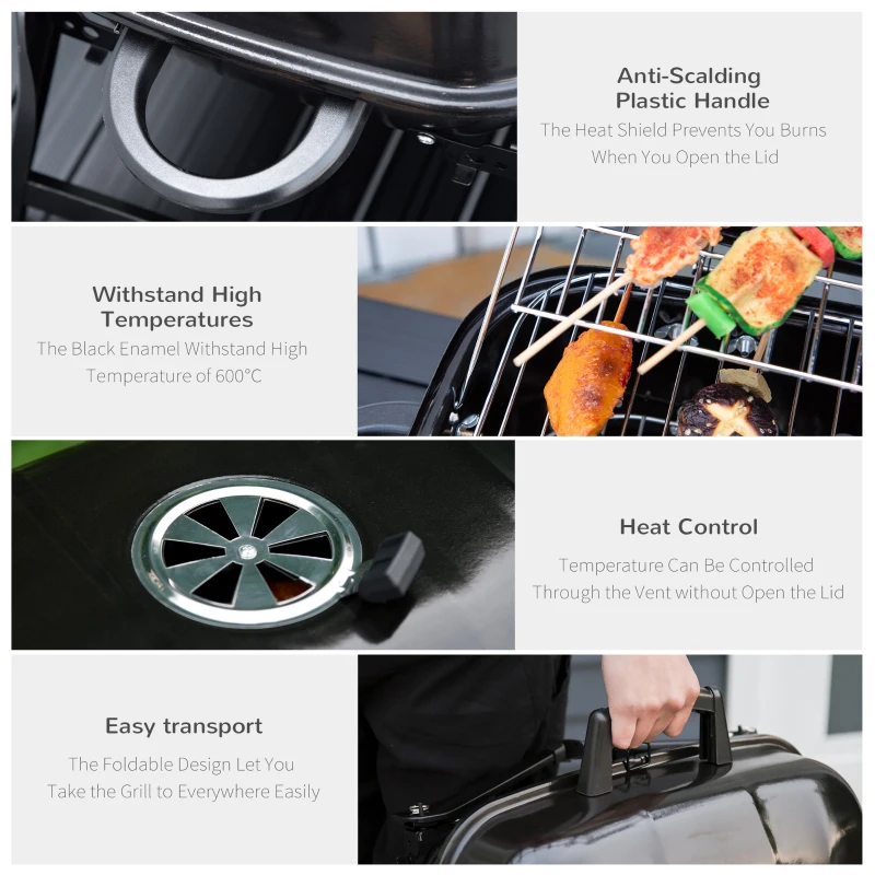 Outsunny  Portable Charcoal  Barbecue BBQ Grill Compact Folding Camping Picnic Garden Party Festival Cooker Table Top with Metal Grid