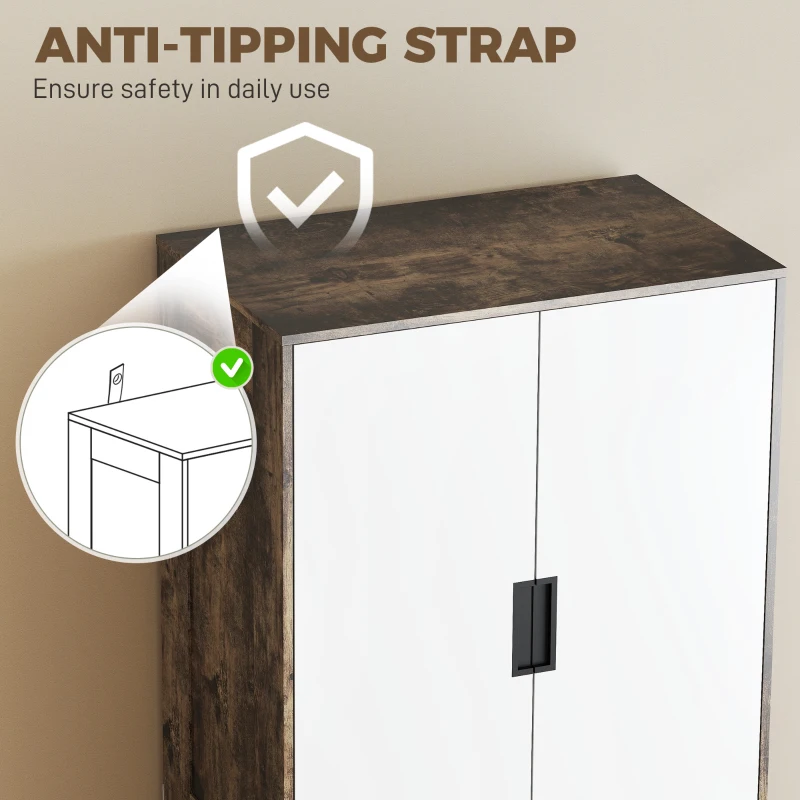HOMCOM Modern Clothes Storage Cupboard Unit, 3 Drawer 2 Door Wardrobe with Hanging Rod, Rustic Brown