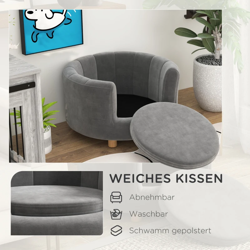 PawHut Huisdierenbed voor Honden en Katten, met Houten Poten, Verhoogd, Flanelhoes, Afneembaar Kussen, Grijs