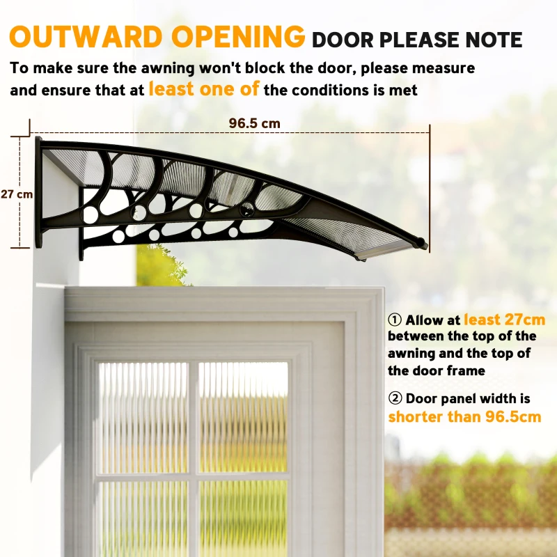 Outsunny Front Door Canopy, Outdoor Awning, Rain Shelter for Window, Porch and Front/Back Door, 103 x 96.5 cm, Clear