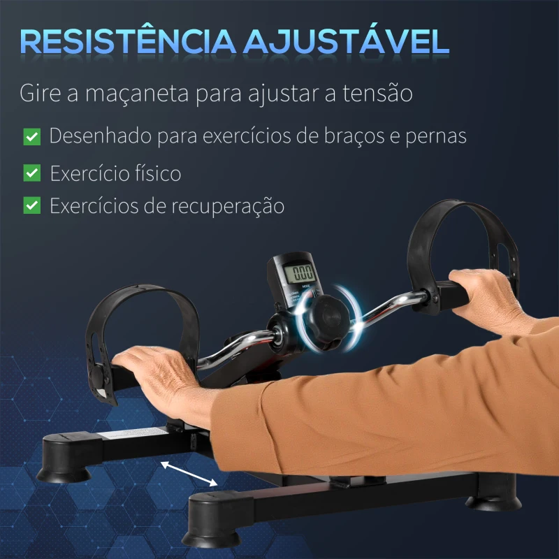 HOMCOM Mini Bicicleta Estática de Exercícios Mini Bicicleta Estática com Altura e Comprimento Ajustáveis Tela LCD Máquina de Pedalar de Mãos e Pernas 33-43x40x24,5-34,5 cm Preto