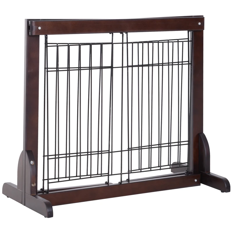PawHut Free Standing Dog Gate, Adjustable 61 -103 (cm) Indoor Barrier, Flexible Pet Fence, Secure Separation Guard, with Support Feet, for small dog, Brown