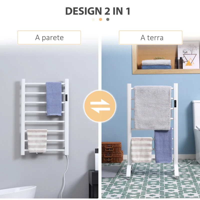 HOMCOM Scaldasalviette Elettrico a 8 Barre con Timer e Controllo Temperatura, 50x45x80 cm, Bianco