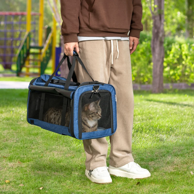 PawHut Transportadora para Animais de Estimação 4 em 1 com Rodas Bolsa de Transporte para Cães e Gatos 50x31x37 cm Azul
