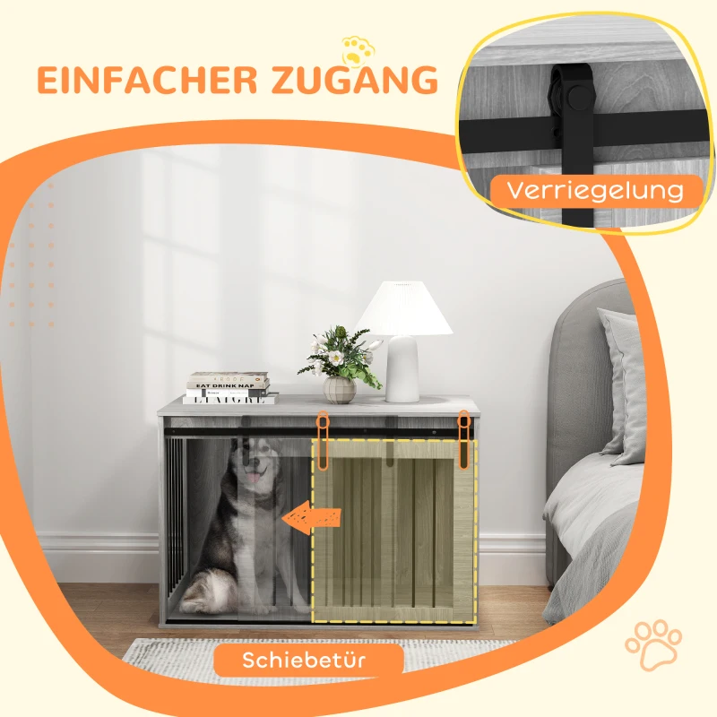 PawHut Hondenbox met schuifdeur, ventilatie, spaanplaat en staal, 98 x 58 x 61 cm, grijs(m-6)