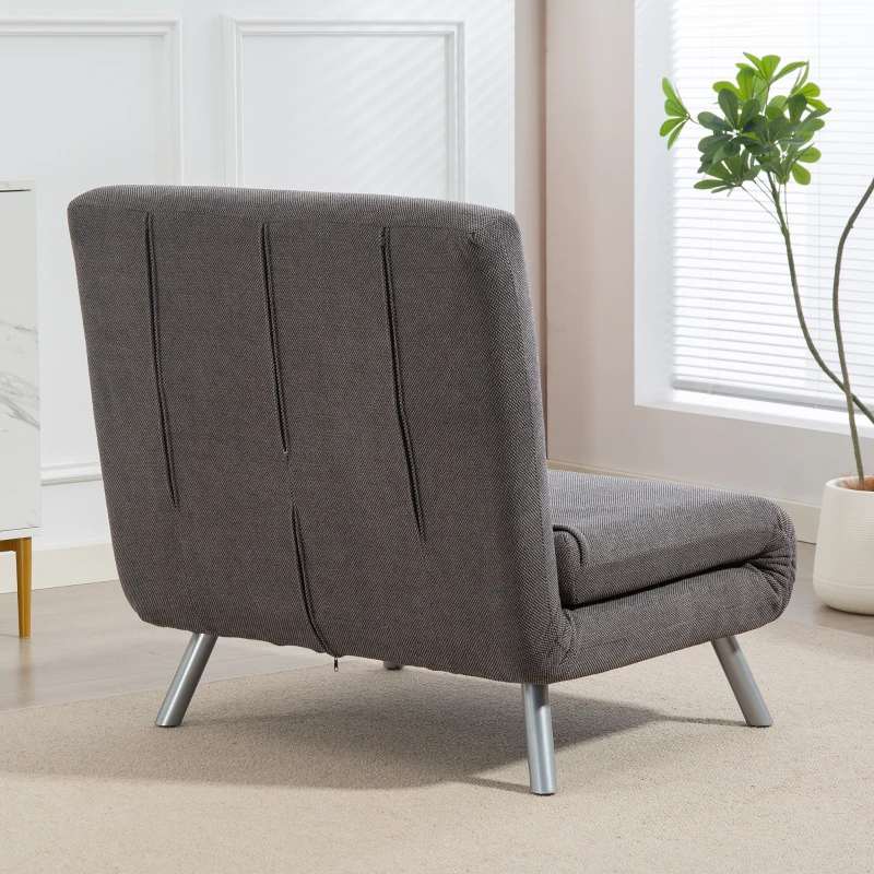 HOMCOM Sofá Cama de Uma Praça Dobrável Revestido em Tecido Cinzento Mesclado com Encosto Ajustável em 5 Níveis 80x75x83 cm