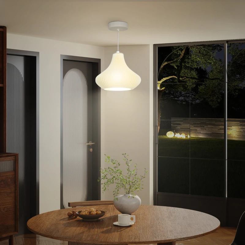 HOMCOM Candeeiro Suspenso Moderno Candeeiro de Teto com Ecrã de Impressão 3D Iluminação para Sala de Jantar Ø22x18 cm Branco
