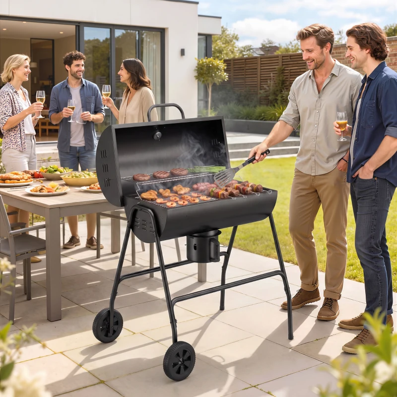Outsunny Steel Charcoal BBQ, with Ash Catcher and Warming Rack