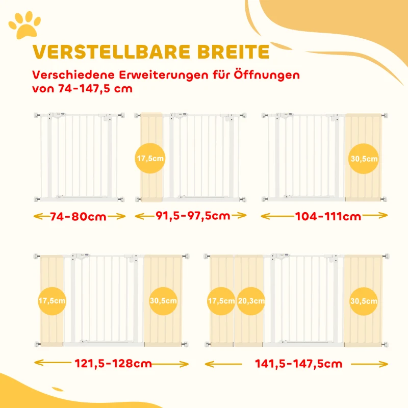 PawHut Hondenhekje, Uitschuifbaar, Klembevestiging, Metaal, 136x76cm, Wit(m-4)