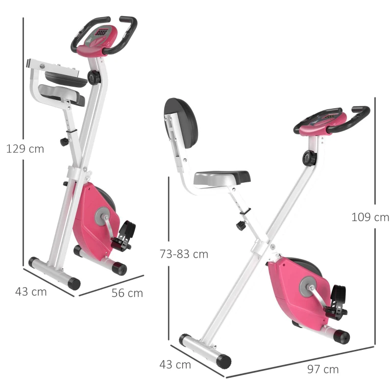 HOMCOM Hometrainer, fietstrainer, trainingsfiets met in 8 niveaus instelbare magnetische weerstand, staal, wit, 43 x 97 x 109 cm