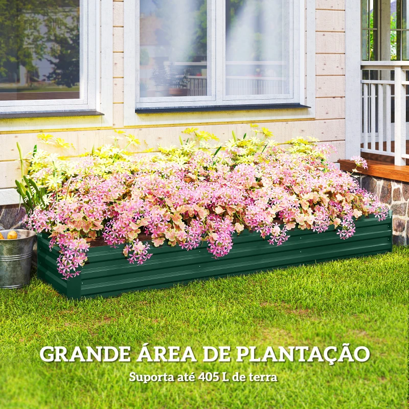 Outsunny Floreira Exterior Grande Retangular em Aço Galvanizadocom Base Aberta 240x60x30 cm Verde