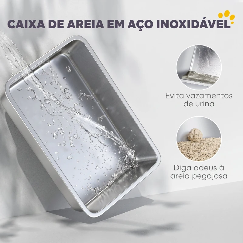 PawHut Caixa de Areia Fechada para Gatos com Bandeja em Aço Inoxidável, Tampa Superior e Entrada Frontal, Cinzento Escuro