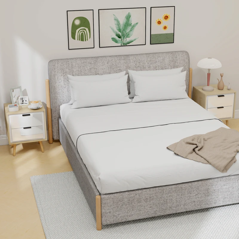 HOMCOM Conjunto de 2 Mesas de Cabeceira Modernas com 2 Gavetas de Deslizamento Silencioso Pés de Madeira 40x35x50 cm Branco Brilhante e Carvalho