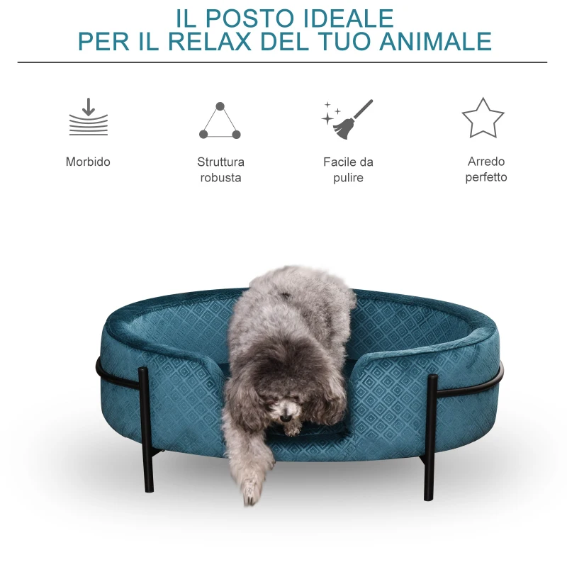 PawHut Cuccia per Cani da Interni, Divano per Gatti e Cani di Taglia Piccola e Media Max. 15kg, Verde Petrolio 70x50.5x25.5cm