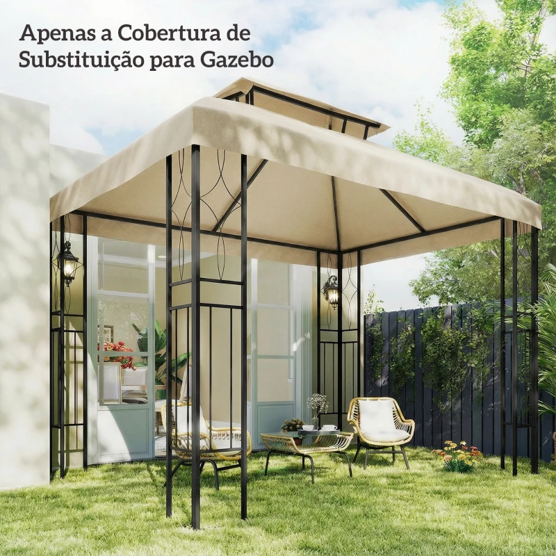 Outsunny Teto de Reposição 4x3 m com Teto Duplo Orifícios de Drenagem e Proteção UV Apenas Teto NÃO Inclui Estrutura Creme