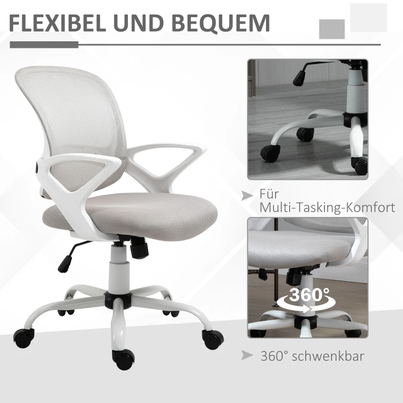 Vinsetto Bureaustoel, Schrijfstafstoel met Wielen, Ergonomisch, In Hoogte Verstelbaar, Grijs