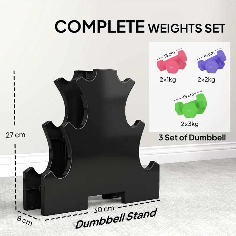 SPORTNOW Hex Dumbbells Set with Dumbbell Rack, Hand Weights for Strength Training Weight Lifting,  2 x 1kg, 2 x 2kg, 2 x 3kg