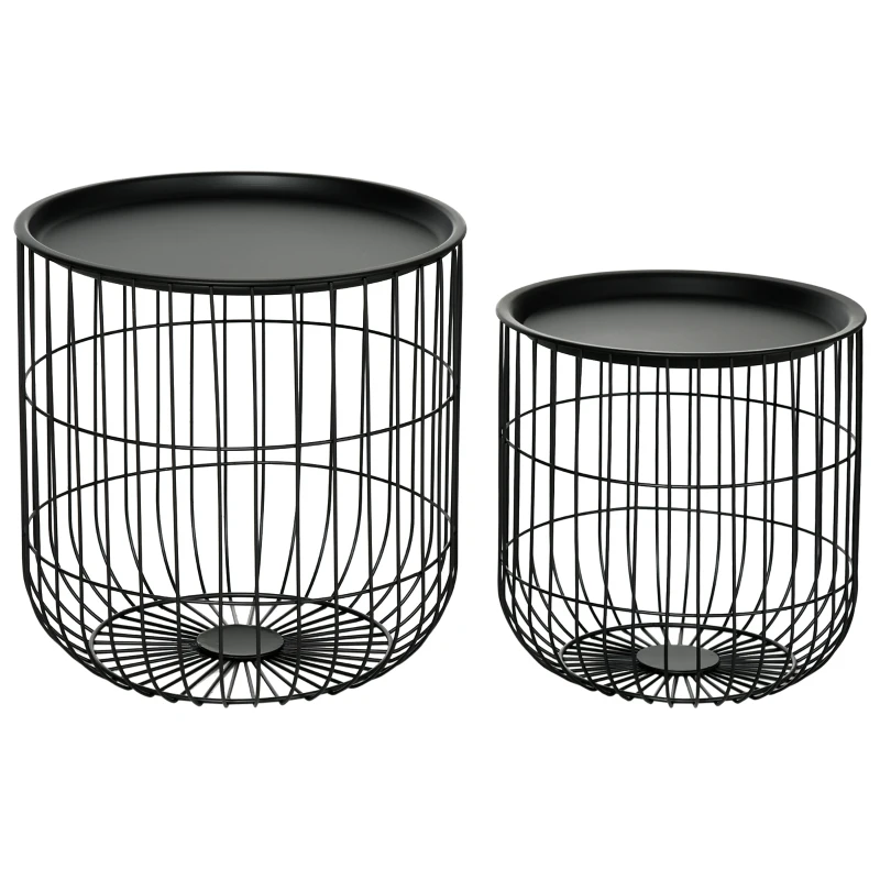 HOMCOM Set van 2 Skandi Design bijzettafels met opbergruimte, stapelbaar, zwart