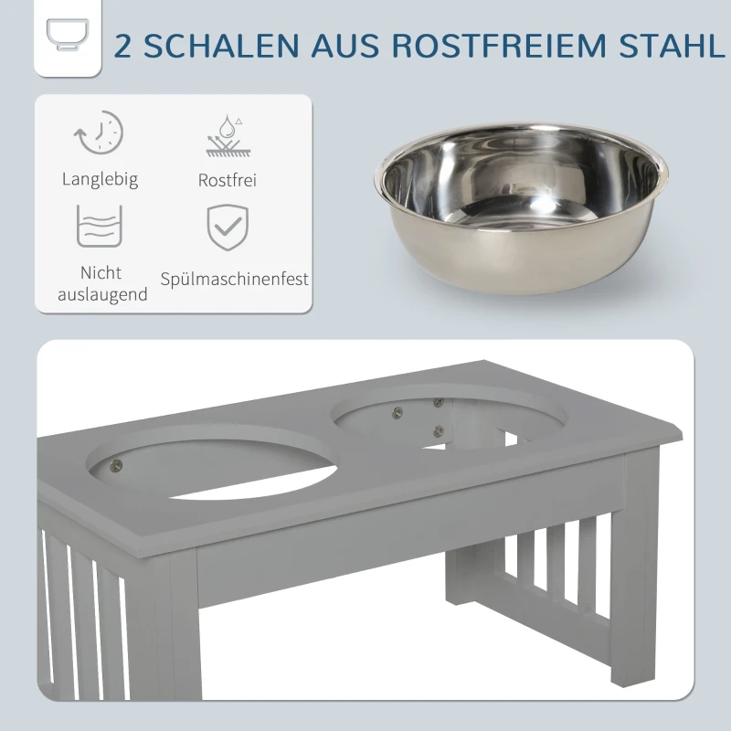 PawHut Hondenvoerstation, Antislip, 44x24x15cm, Grijs, 0,9L per Schaal
