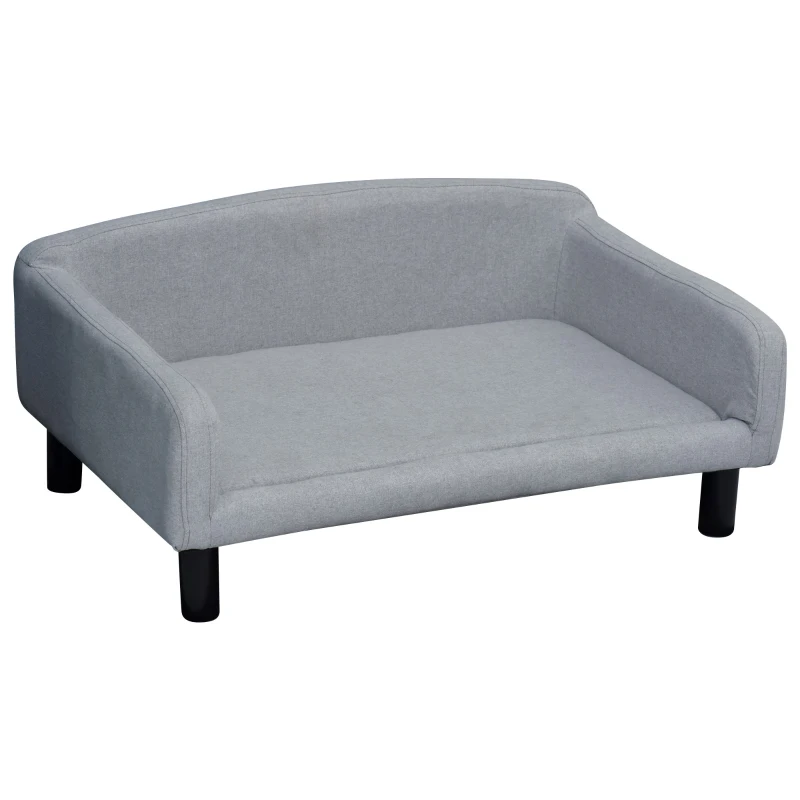 PawHut Hundesofa aus Samt mit Rückenlehne Hundebett Holzbeine für mittle Hunde 82 x 54 x 36 cm Hellgrau