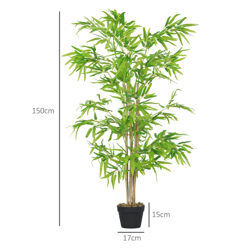 Outsunny Kunstmatige Bamboe, Kunstplant, Decoratieve Plant met Pot, Kunstboom, Boomdecoratie, 150 cm