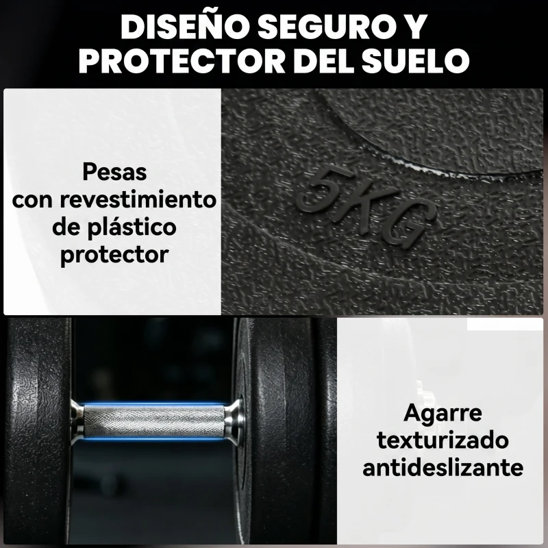 HOMCOM Conjunto de Halteres Ajustáveis Conjunto de Pesos 8x5kg 4x1,5kg e 2 Barras Total 50 kg  Preto