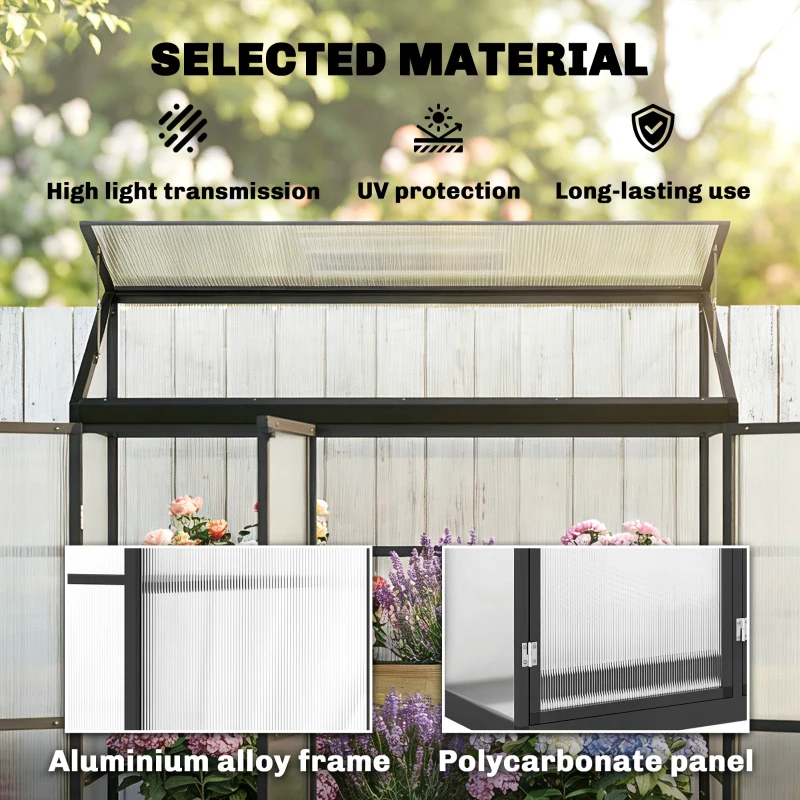 Outsunny 6 x 1.5ft Polycarbonate Greenhouse, Quick Setup, Lean-to Green House with 3 Hinged Doors, Top Vent, Black