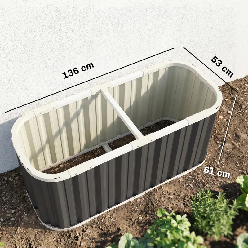 Outsunny Hochbeet Metall 136 x 53 x 61 cm Tief Gartenbeet mit Schutzkanten Pflanzenetiketten Handschuhe Offenem Boden