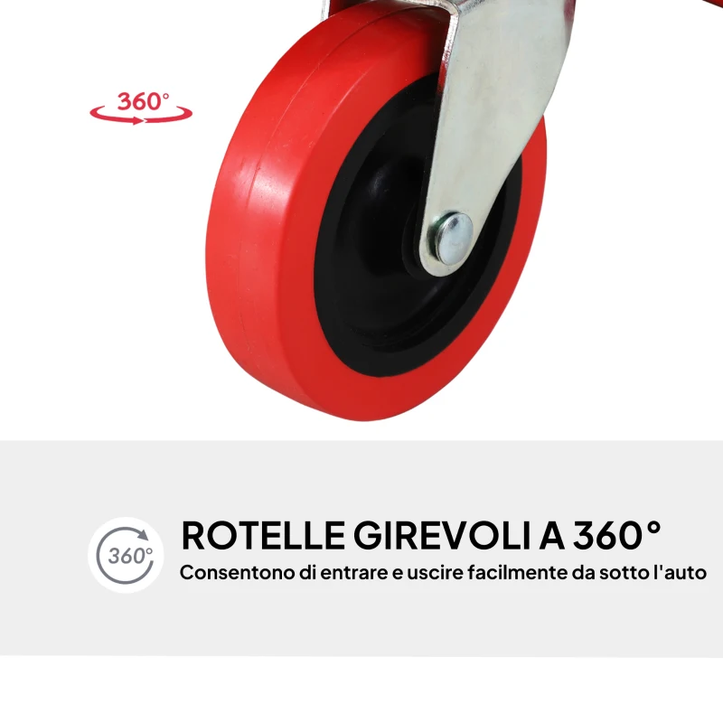 DURHAND Carrello da Meccanico con Poggiatesta Imbottito e 2 Vassoi Laterali in Plastica Rossa, 100x48x12 cm