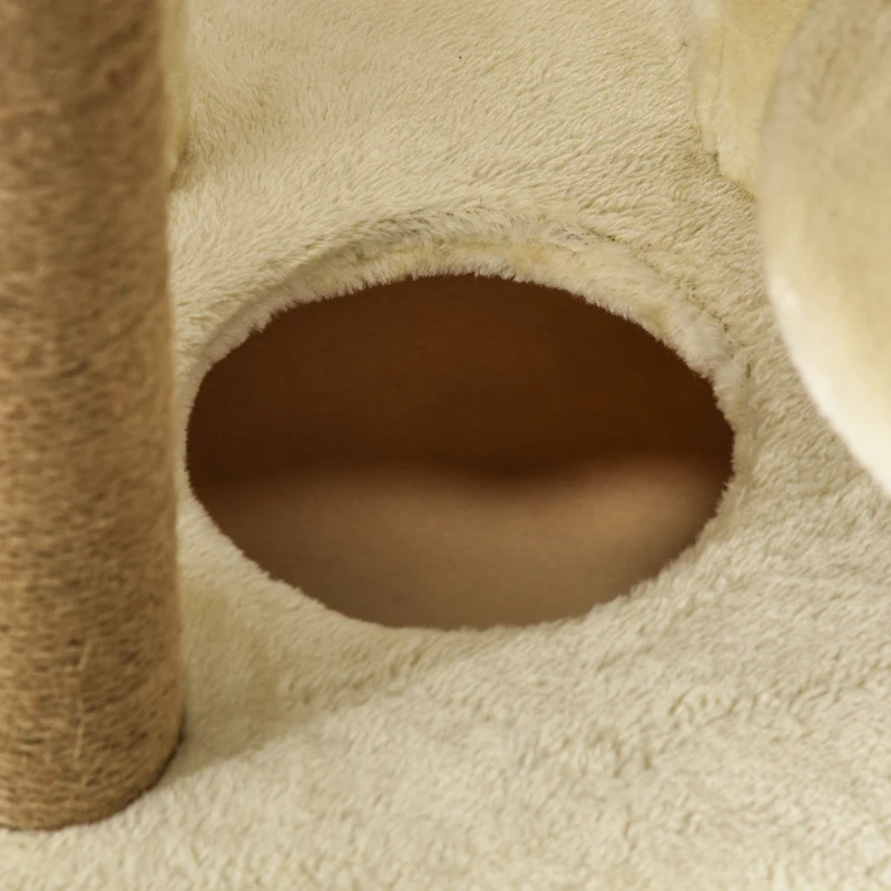 PawHut Albero Tiragraffi per Gatti Alto 136 cm con Cuccia Rimovibile, Casetta e Lettino, Pali in Iuta, Beige