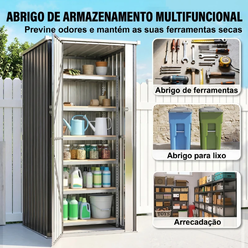 Outsunny Abrigo de Jardim 0,69 m² 83x89x163 cm com Telhado Inclinado Porta com Fecho Inclui Luvas Cinzento Escuro