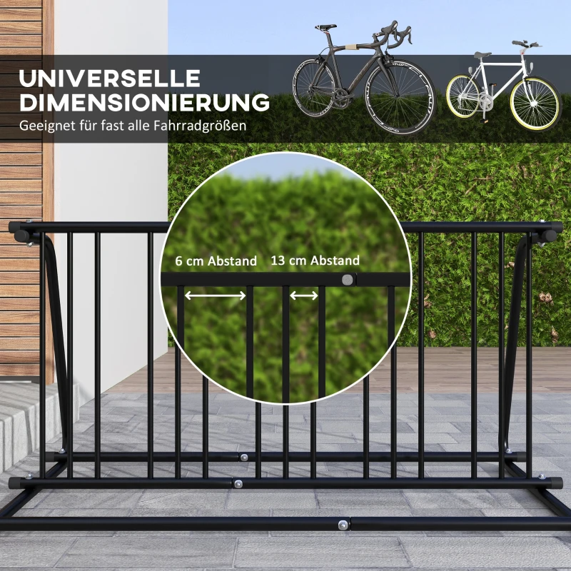 DURHAND Fahrradständer für 4 Fahrräder, wetterbeständig, zusätzliche Halterung, 155 x 100 x 75 cm, Schwarz