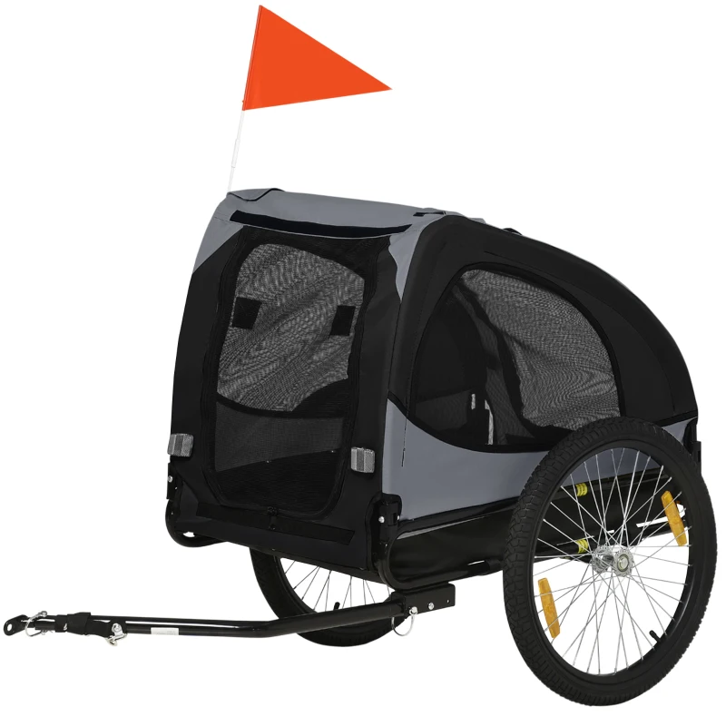 PawHut Remorque de vélo pour chien avec fenêtres en maille réflecteurs et drapeau de sécurité 140 x 71 x 83 cm noir