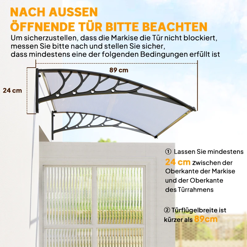 Outsunny Vordach Schutzdach, UV-Beständig, Wasserbeständig, 89x122x24cm, Weiß
