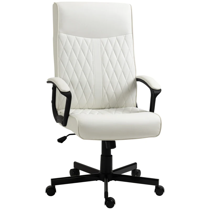 Vinsetto Cadeira de Escritório Giratória 360° com Encosto Alto Altura Ajustável e Função de Inclinação 65x65x102-112,5cm Branco creme