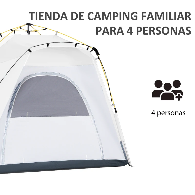 Outsunny Tienda de Camping Emergente Instantánea con 4 Ventanas 2 Bolsillos y Bolsa de Transporte 240x240x199 cm Gris y Blanco