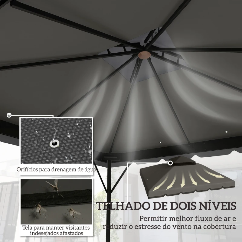 Outsunny Toldo de Substituição 3x3 m com Teto Duplo Orifícios de Drenagem e UPF 30+ Apenas Toldo NÃO Inclui Estrutura Cinzento Claro