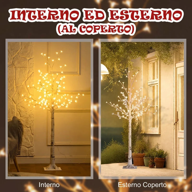 HOMCOM Albero Luminoso di Ciliegio con 120 Luci LED Alto 150 cm e 3 Livelli di Luminosità per Interni ed Esterni, Bianco
