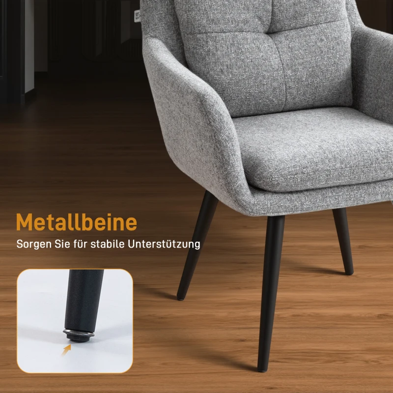 HOMCOM Moderne accentstoel, gestoffeerde stoel met metalen poten, linnenlook, lichtgrijs