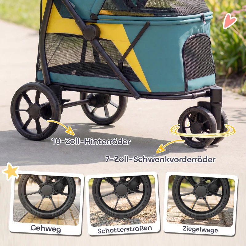 PawHut Hundewagen Faltbar Hundebuggy bis 20kg mit Kissen, Netzfenstern, Rückentasche, 92 x 63 x 95 cm Dunkelgrün