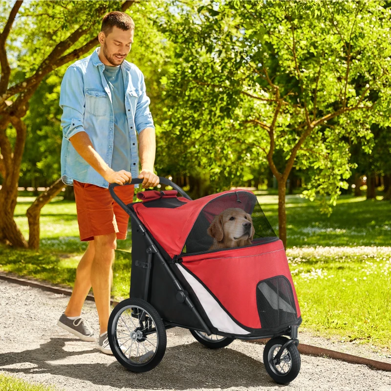 PawHut Hondbuggy, opvouwbaar, inklapbaar, ligkussen, stalen frame, Rood/Zwart(m-2)