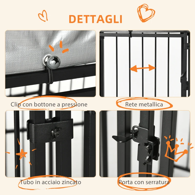 PawHut Kennel Recinto per Cani di Taglia Piccola e Media, Galline e Anatre con Tettuccio, 122x122x13 cm