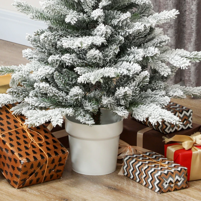 HOMCOM Mini kerstboom 90 cm met 296 takpunten, sneeuweffect en witte pot - tafelkerstboom voor thuis en kantoor, wit