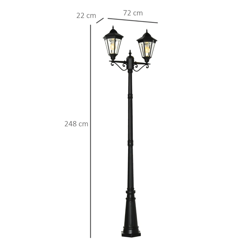 Outsunny Solar Gartenlaterne 2,5 m Gartenleuchte Wegleuchte mit 19 LED 10-500 Lumen 3000K Aluminium gehärtetes Glas Schwarz 22 x 72 x 248 cm