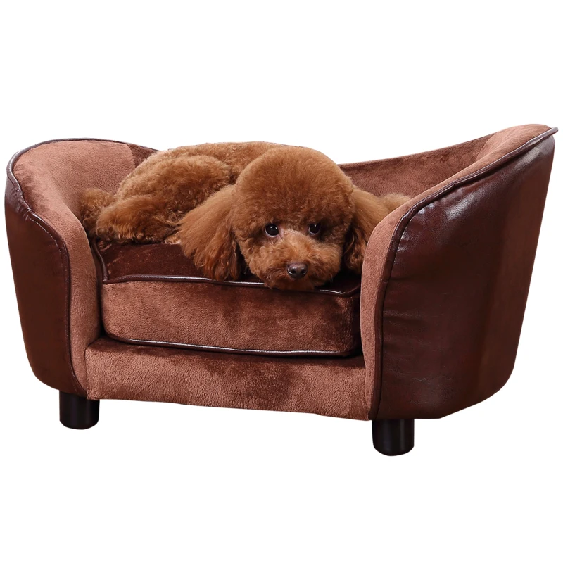 PawHut Dog Sofa Bed for XS-Sized Dogs, Pet Couch with Removable Soft Cushion, Cat Sofa Lounge with Back Pocket, Thick Sponge, Wooden Frame