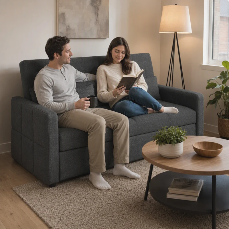 HOMCOM Sofá Convertible 2 Plazas 3 en 1, Sofá Cama Clic Clac 160 cm, Respaldo Regulable, Asiento Amplio, 2 Cojines, Gris oscuro