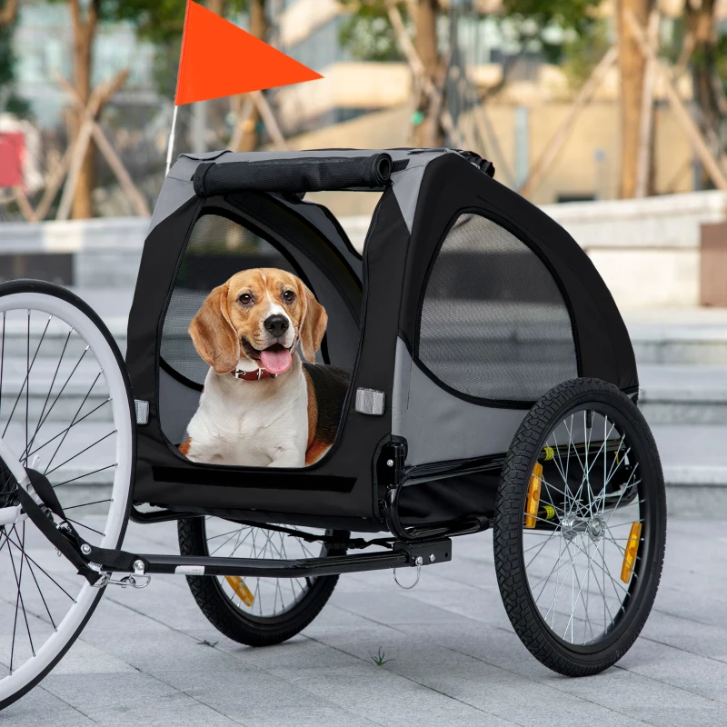 PawHut Remorque de vélo pour chien avec fenêtres en maille réflecteurs et drapeau de sécurité 140 x 71 x 83 cm noir