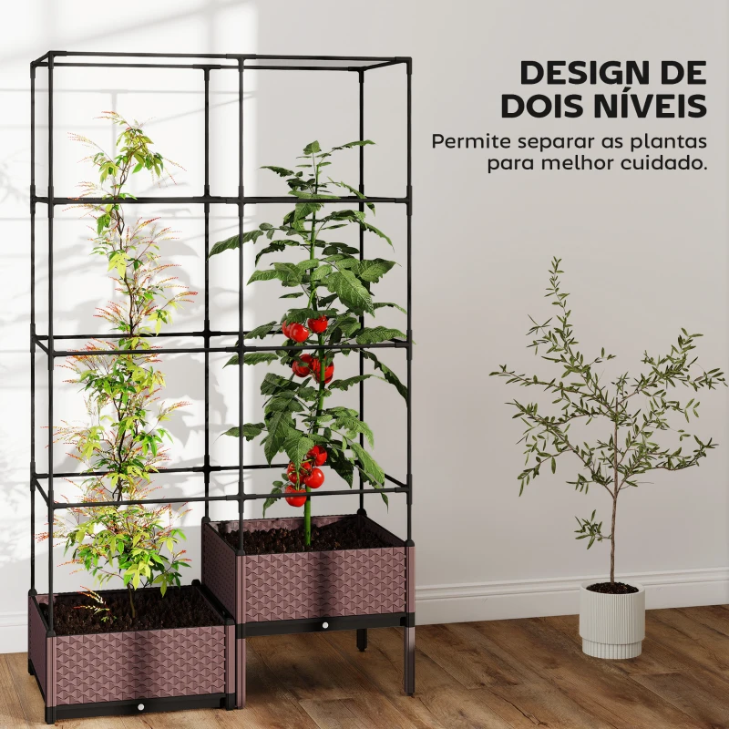 Outsunny Floreira com Grade Metálica para Plantas Trepadeiras 2 Caixas de PP com Orifícios de Drenagem 100x50x174 cm Preto