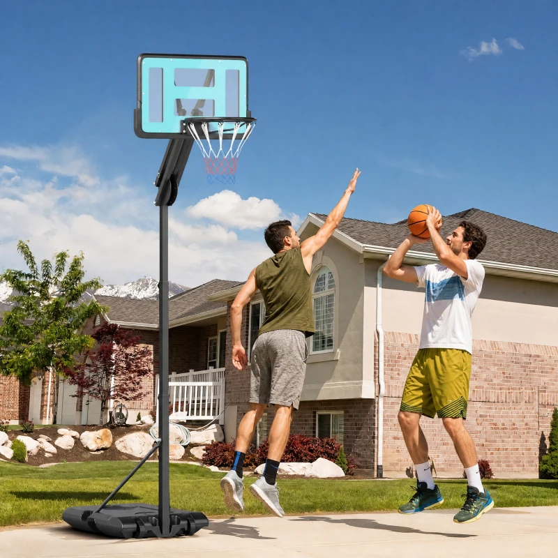 SPORTNOW Basketballkorb, 146-236 cm höhenverstellbar, Basketballständer, rollbar, Stahl, Kunststoff, Schwarz
